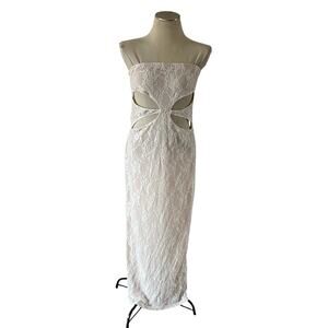 Meshki White Lace Strapless Cutout Maxi Dress Wmns XL Bridal Bachelorette